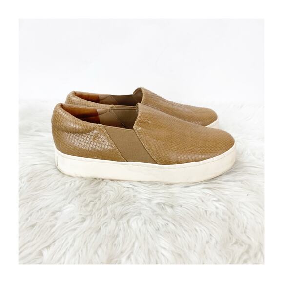 Vince Warren Size 9.5 Tan Women Snake-Embossed Leather Slip-On Platform Sneaker - Picture 4 of 13
